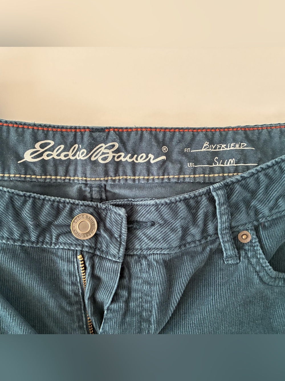 Eddie Bauer Slim Boyfriend Corduroy Pants- Women’s Size 10 - Blue Green - Picture 3 of 9